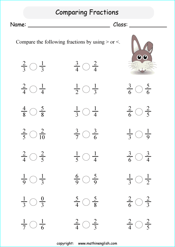 Ordering Fractions 4th Grade