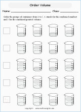 Printabel volume and capacity mathematics worksheets for primary students