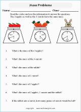 measuring mass worksheets for primary math  