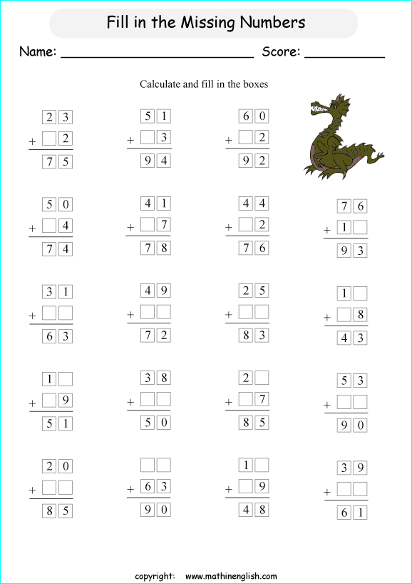 Printable Primary Math Worksheet For Math Grades 1 To 6 Based On The 