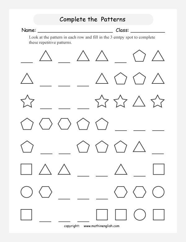 Geometric Patterns Worksheet 4th Grade