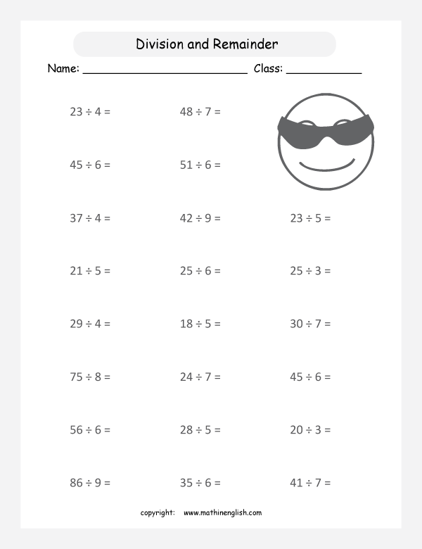 Divide numbers up to 100 by 1 digit and find the quotient and the ...