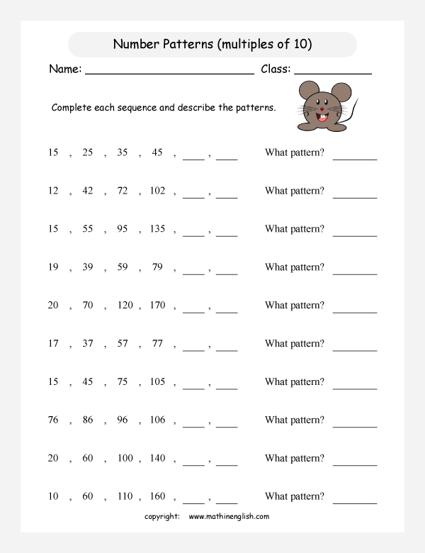 Finding Patterns In Numbers Worksheet