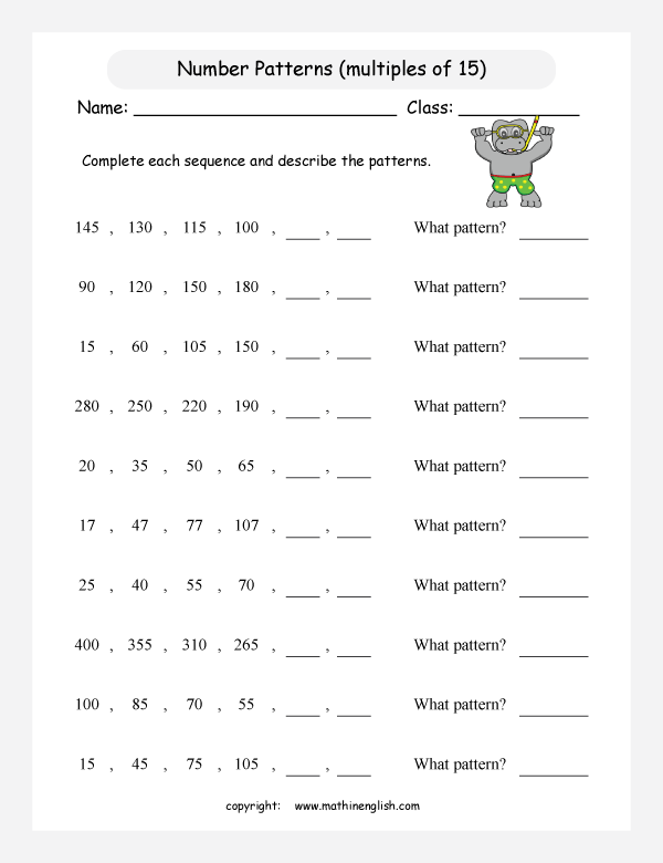 Elementary Math Worksheet Pattern