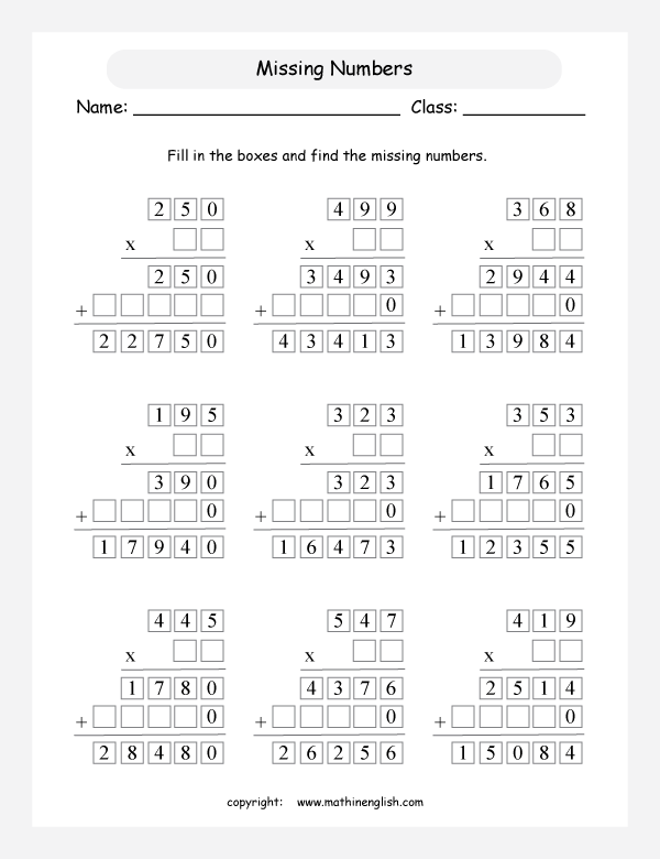 Find the missing multiplicands up to 1,000 and fill in the boxes to ...