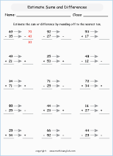 addition estimation numbers up to 100 printable grade 4 math worksheet