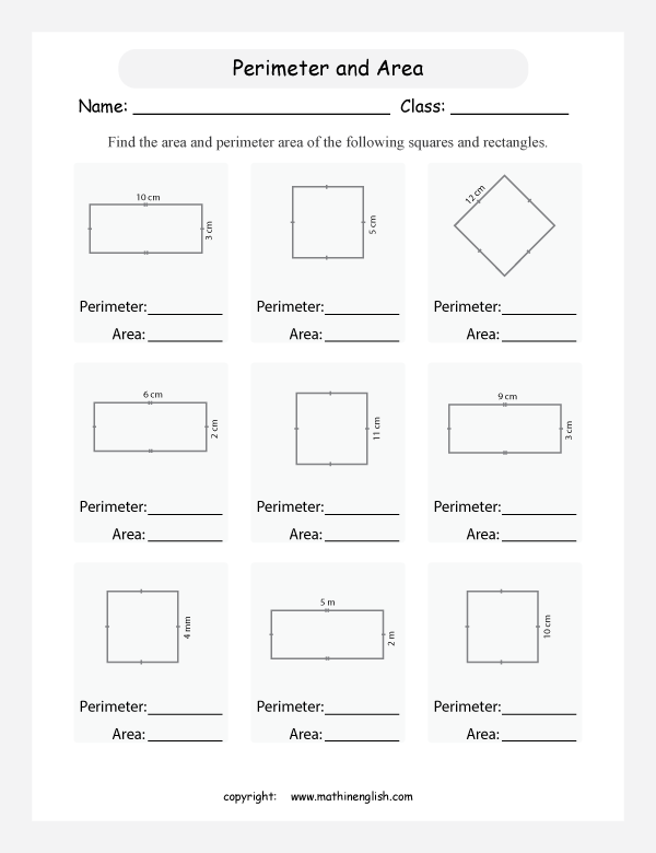 www.math4children.com perimeter and area worksheets
