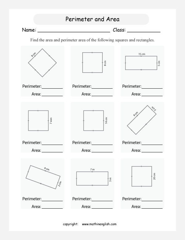 free printable worksheets on perimeter of rectangle