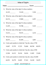 Find the value of the underlined digit worksheet