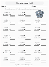 addition estimation numbers up to 100 printable grade 4