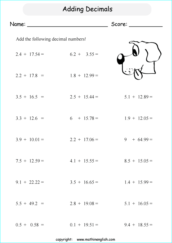 Printable Worksheets For Grade 5 Math Worksheets For Kindergarten