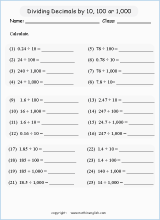 Divide decimals (up to 2 decimal places)by whole numbers. No remainders ...