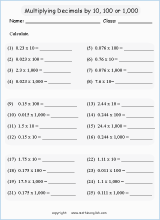 Multiply decimal numbers by 10, 100 or 1,000. Great practice worksheet ...