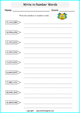 spelling and writing of whole number words and decimals worksheets for primary math class