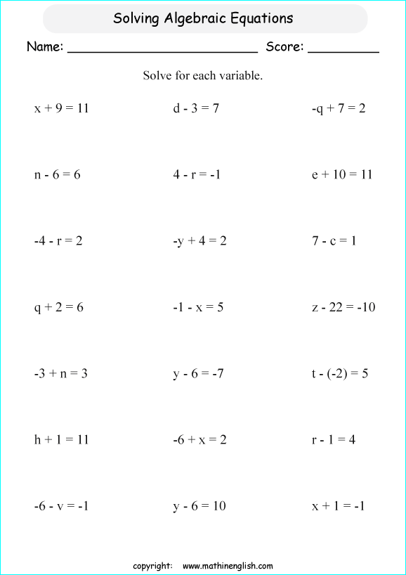 Addition And Subtraction Integers Worksheet