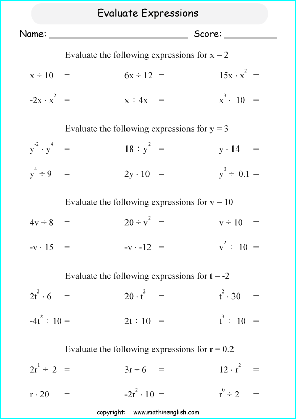 35 Evaluating Algebraic Expressions Worksheet Pdf - Worksheet Project List