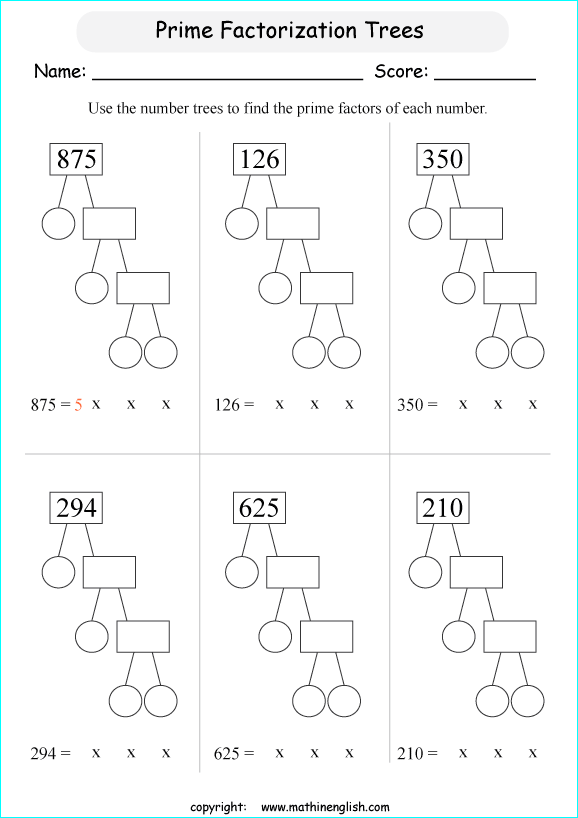 Math Factor Tree Worksheets