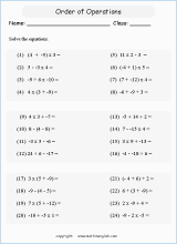 bodmas integers printable grade 6 math worksheet