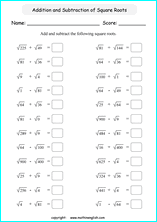 Addition and subtraction of radicals worksheet